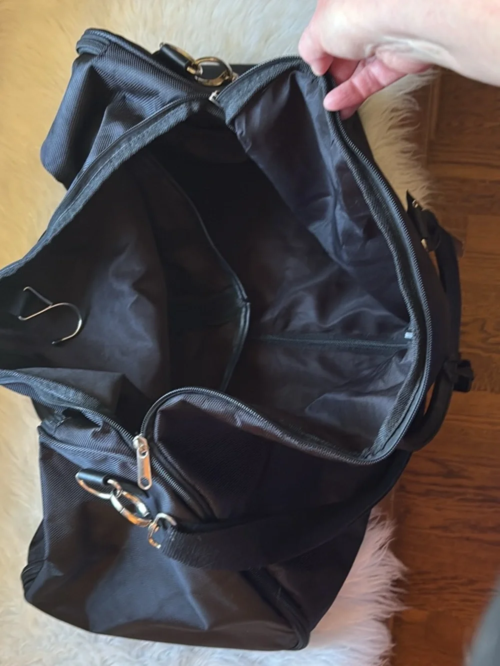 Black Travel Duffel Bag with Built In Garment Bag